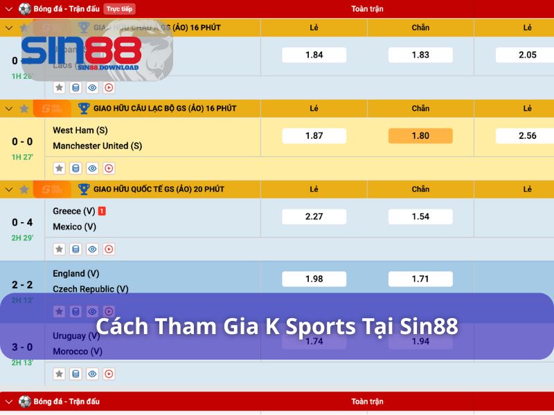 Cách tham gia K Sport tại Sin88